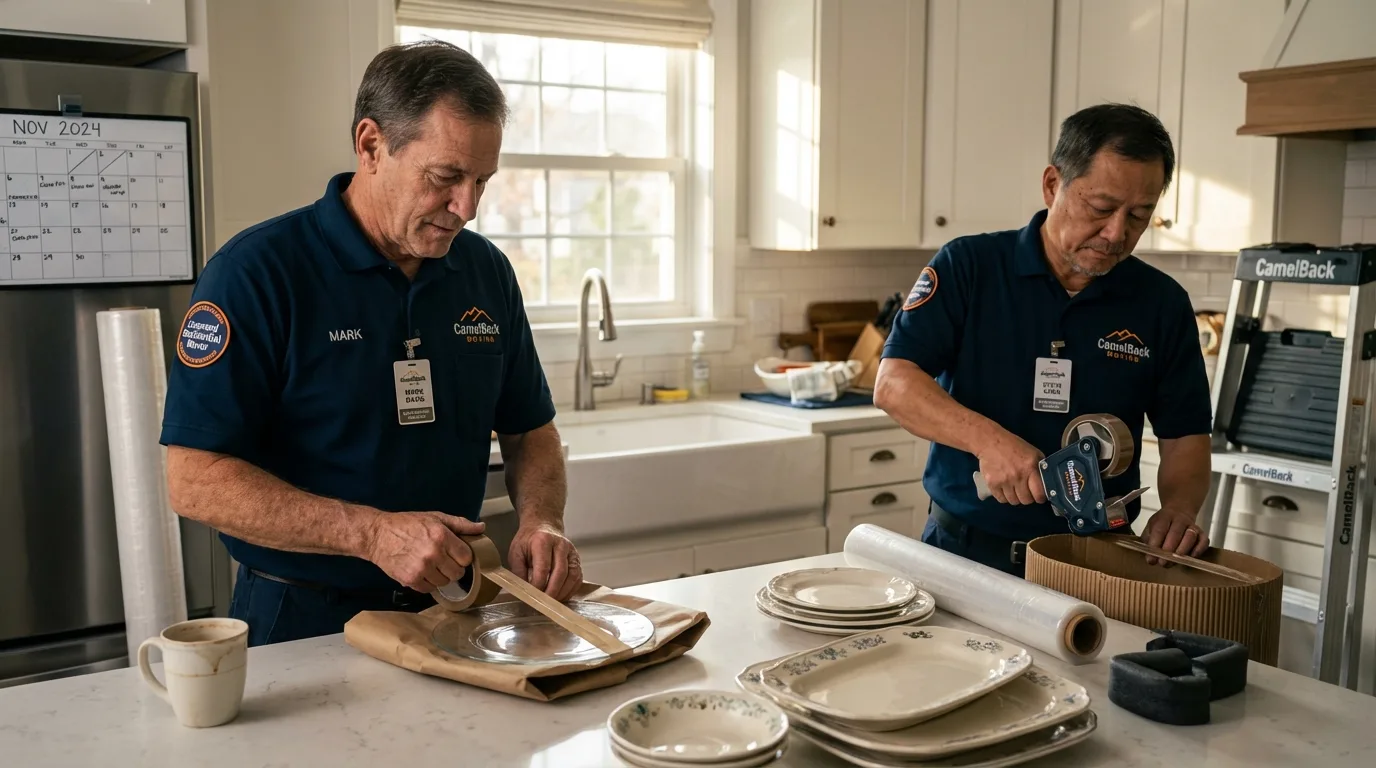 Professional crew packing kitchen dishware in Merced, CA